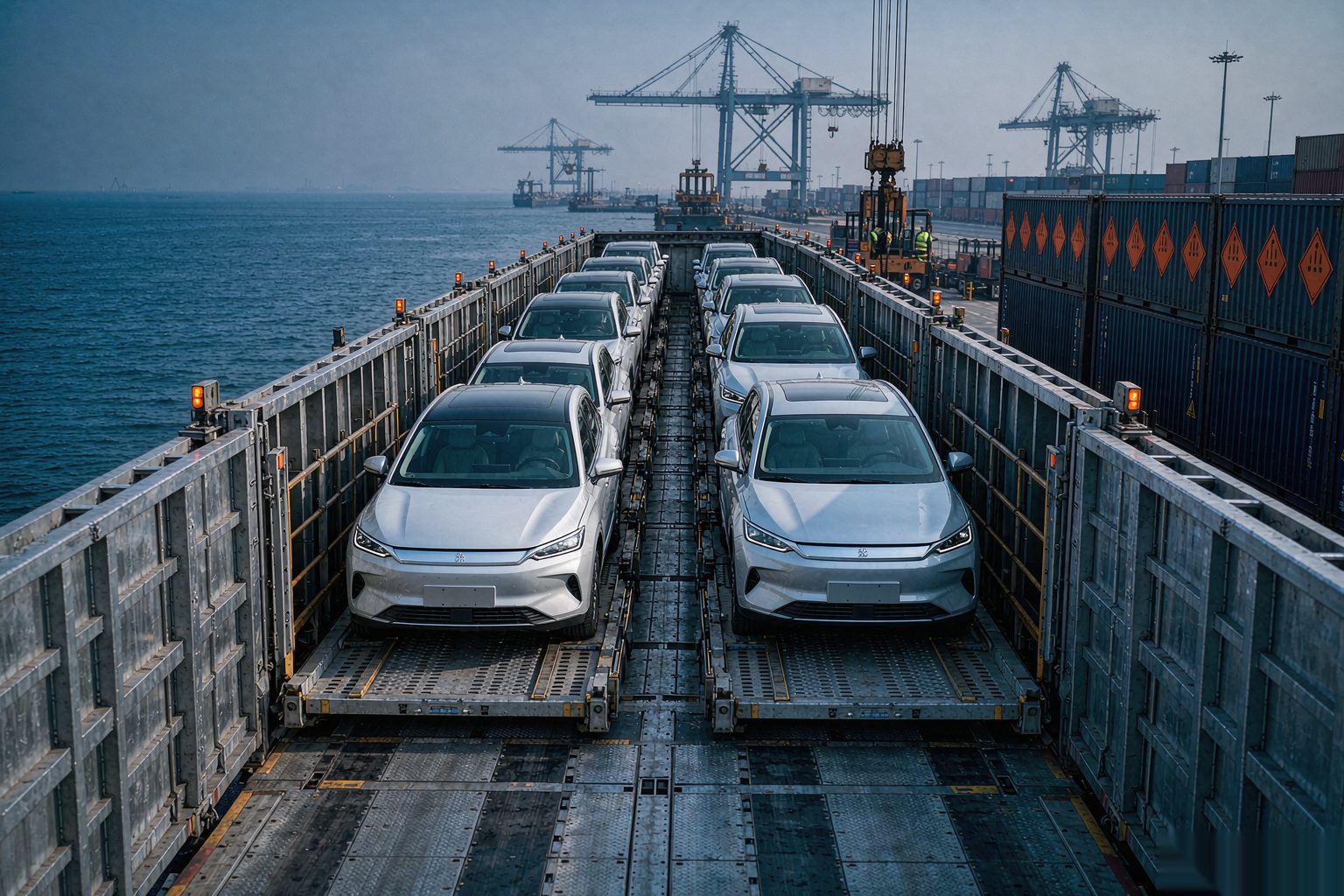 New energy vehicles on a roll-on roll-off vessel